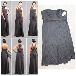 NWT David's Bridal Mesh Convertible Chiffon Maxi Dress Sz. 26 Graphite Gown Grey